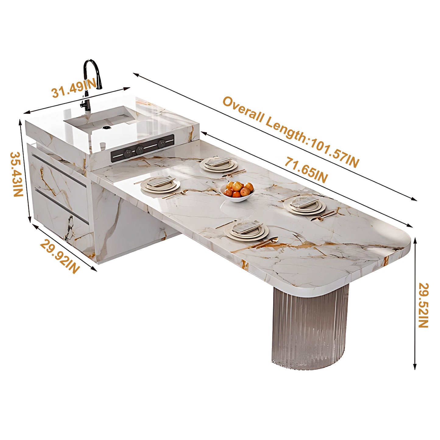 Aihm-Lon Kitchen Island with Extendable Table and Sink 85.82"-101.57"