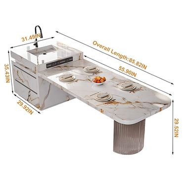 Aihm-Lon Kitchen Island with Extendable Table and Sink 85.82"-101.57"