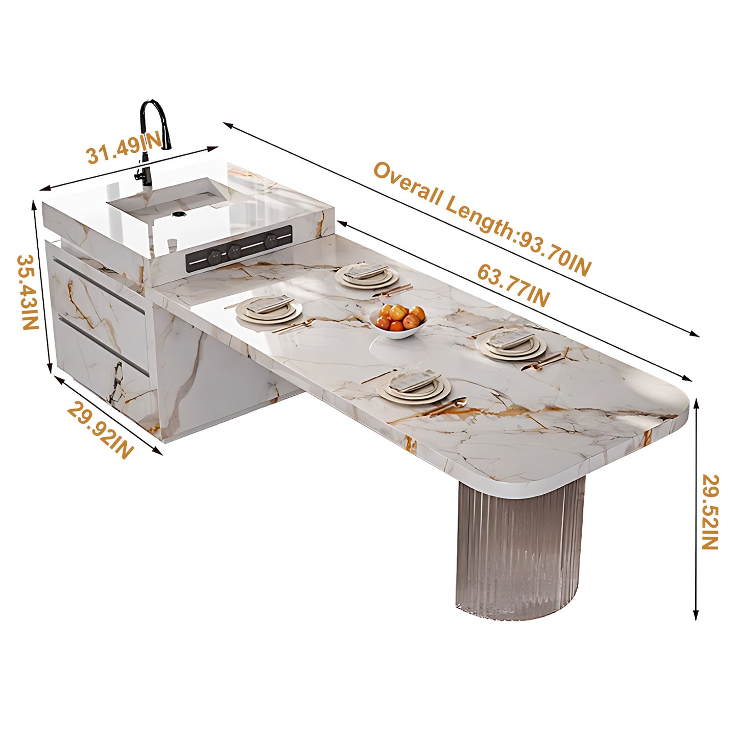 Aihm-Lon Kitchen Island with Extendable Table and Sink 85.82"-101.57"