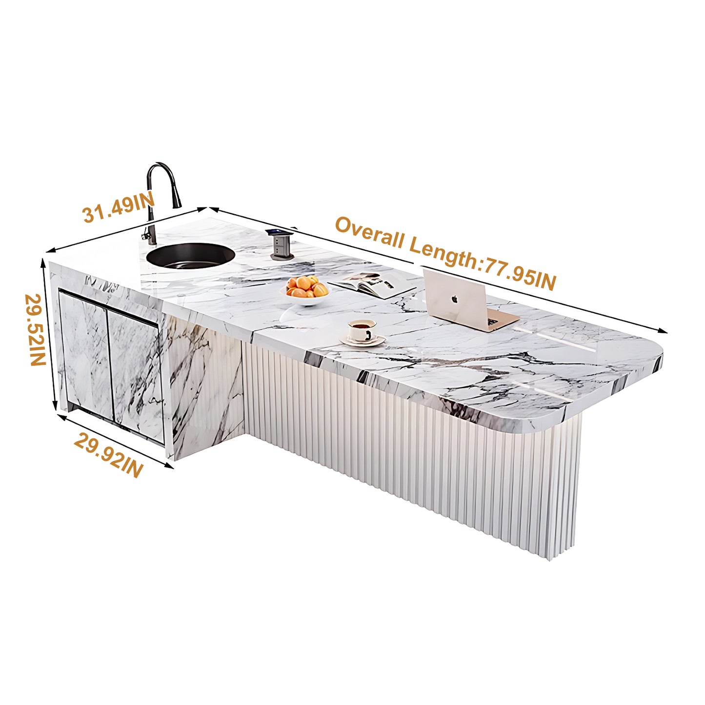 Aihm-Lon Kitchen Island with Sink and Modern Dining Table 77.95"-93.70"