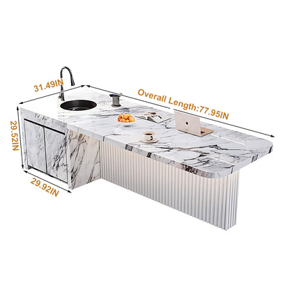 Aihm-Lon Kitchen Island with Sink and Modern Dining Table 77.95"-93.70"