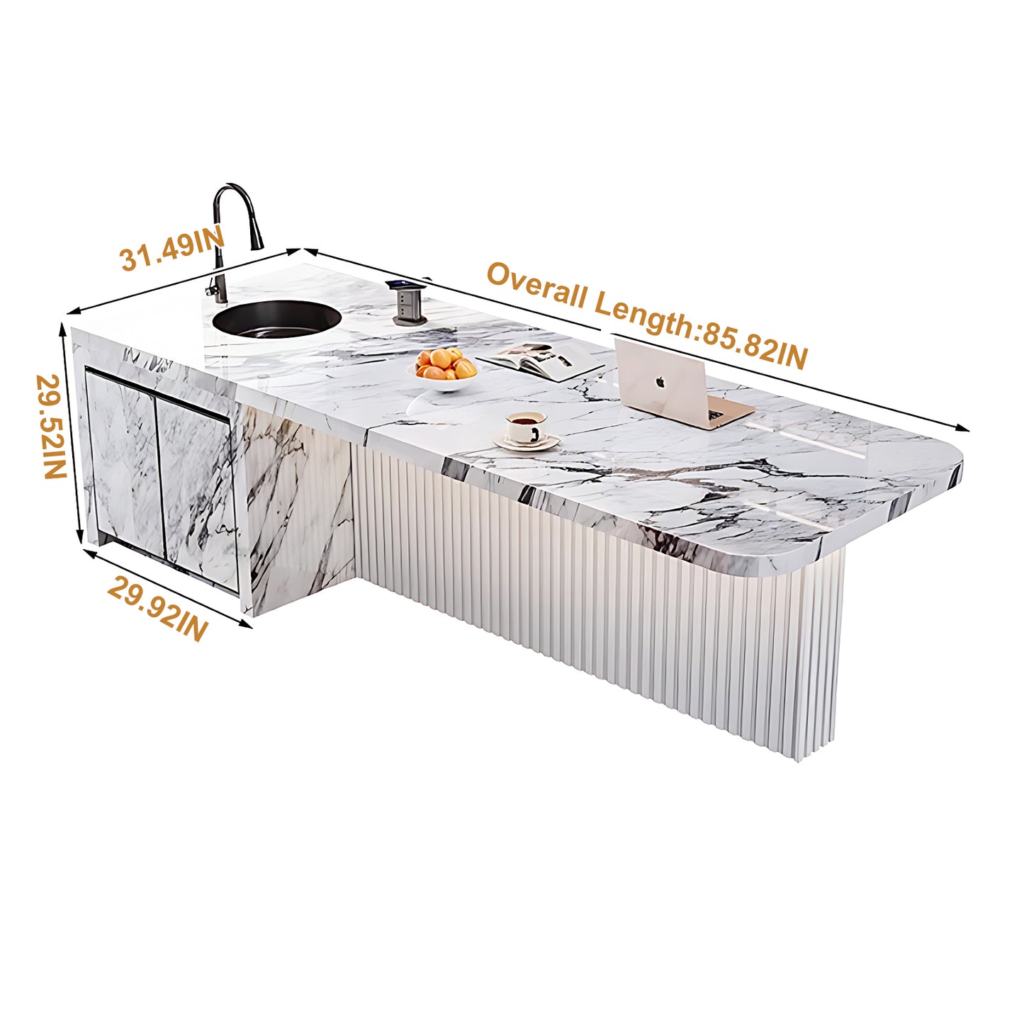 Aihm-Lon Kitchen Island with Sink and Modern Dining Table 77.95"-93.70"