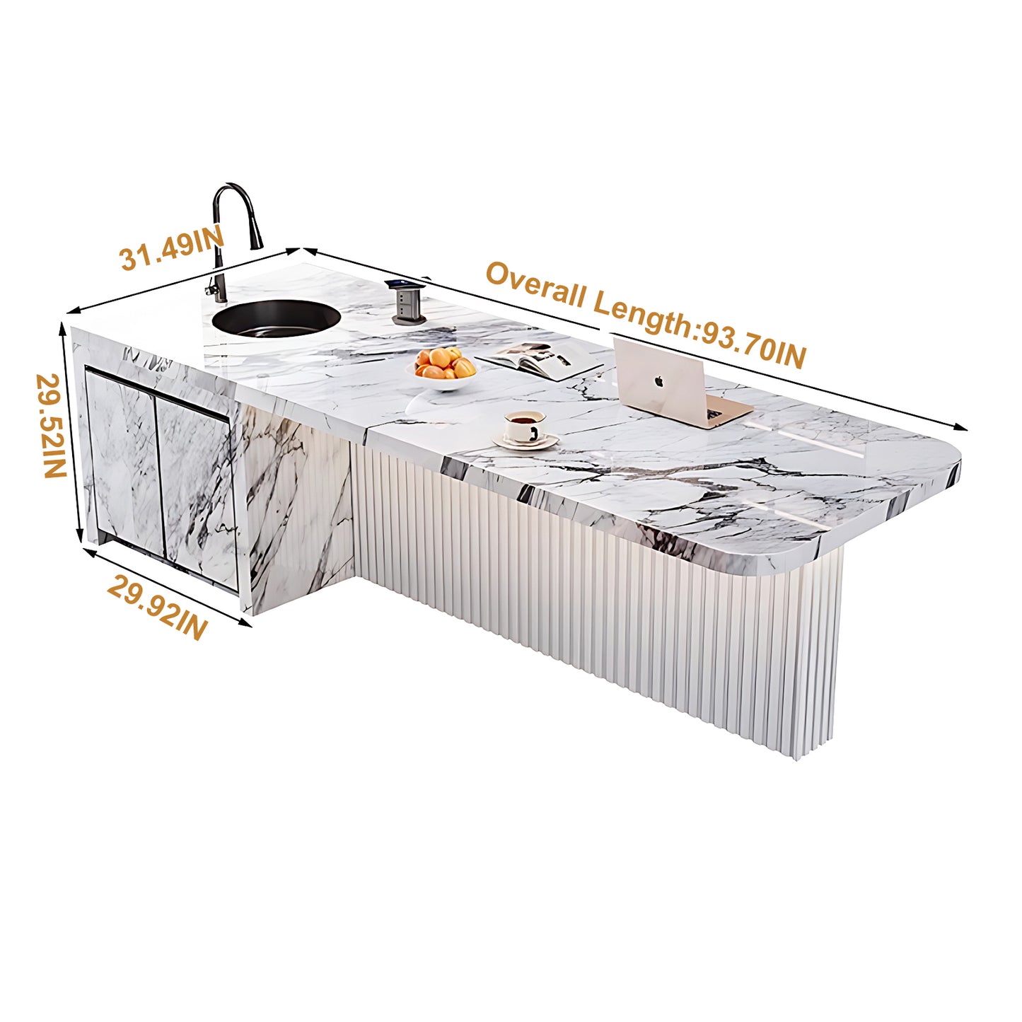 Aihm-Lon Kitchen Island with Sink and Modern Dining Table 77.95"-93.70"