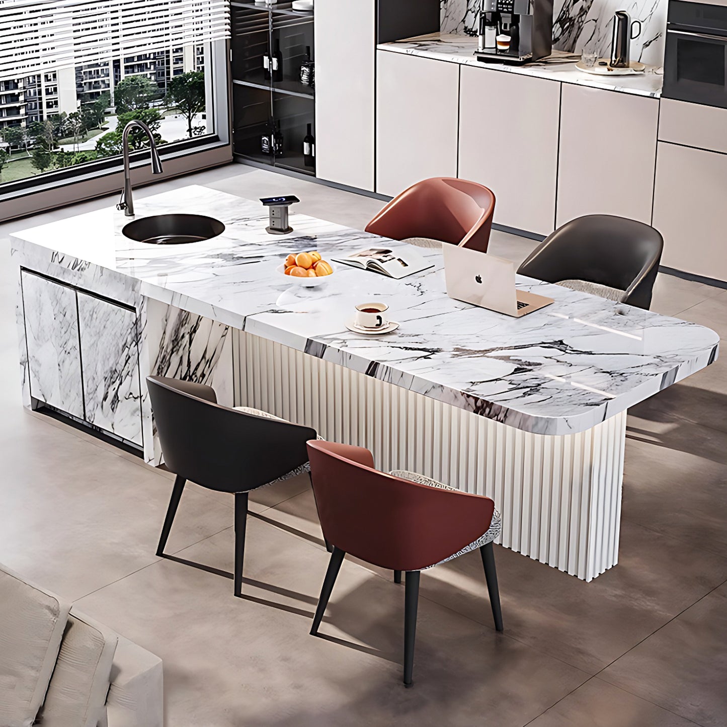 Aihm-Lon Kitchen Island with Sink and Modern Dining Table 77.95"-93.70"