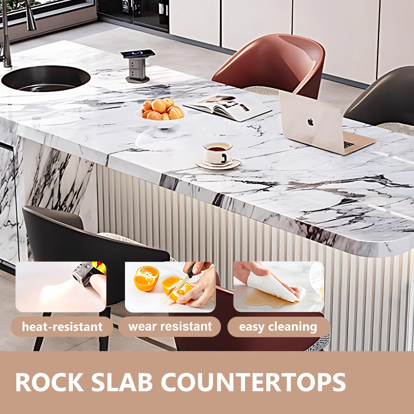 Aihm-Lon Kitchen Island with Sink and Modern Dining Table 77.95"-93.70"