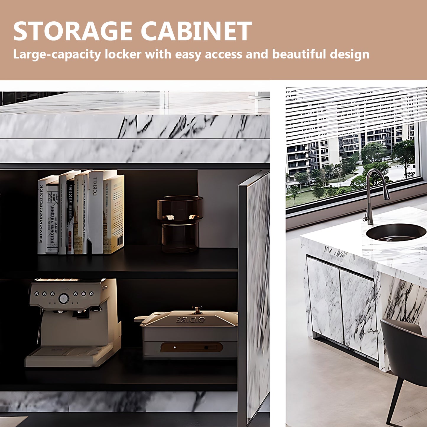 Aihm-Lon Kitchen Island with Sink and Modern Dining Table 77.95"-93.70"