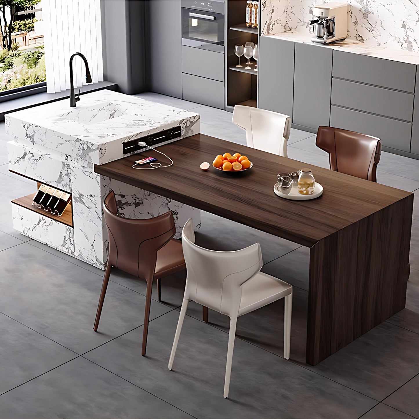 Aihm-Lon Kitchen Island with Sink Extendable Table and Drawers 85.30"-100.78"