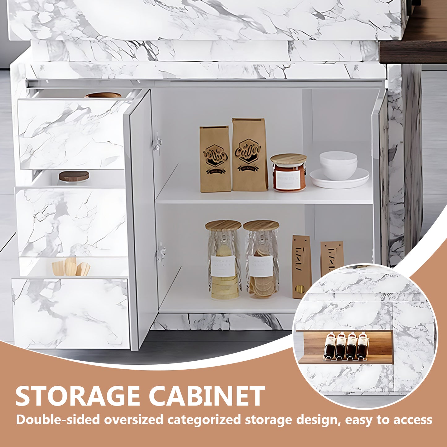 Aihm-Lon Kitchen Island with Sink Extendable Table and Drawers 85.30"-100.78"