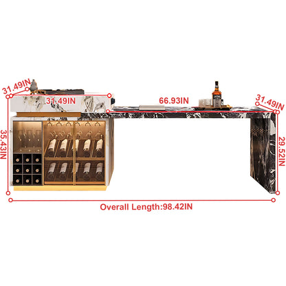 Aihm-Lon Kitchen Island with Extendable Table and Bar Storage 86.61"-98.42"