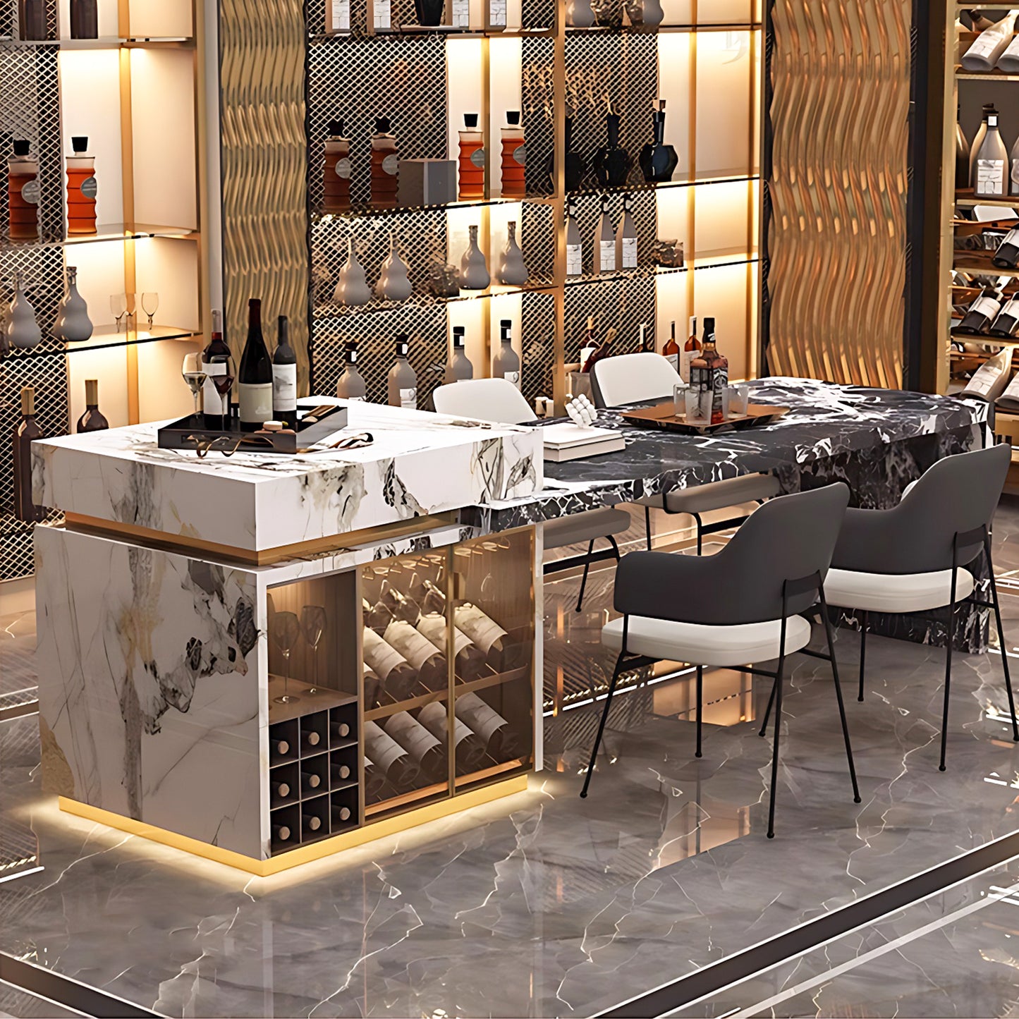 Aihm-Lon Kitchen Island with Extendable Table and Bar Storage 86.61"-98.42"