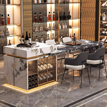 Aihm-Lon Kitchen Island with Extendable Table and Bar Storage 86.61"-98.42"