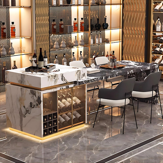 Aihm-Lon Kitchen Island with Extendable Table and Bar Storage 86.61"-98.42"