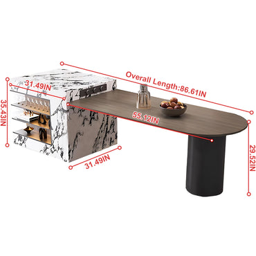 Aihm-Lon Wooden Kitchen Island with Extendable Dining Table 86.61"-98.42"