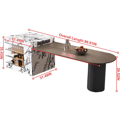 Aihm-Lon Wooden Kitchen Island with Extendable Dining Table 86.61"-98.42"