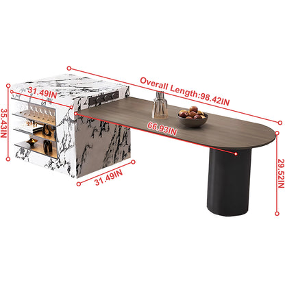 Aihm-Lon Wooden Kitchen Island with Extendable Dining Table 86.61"-98.42"