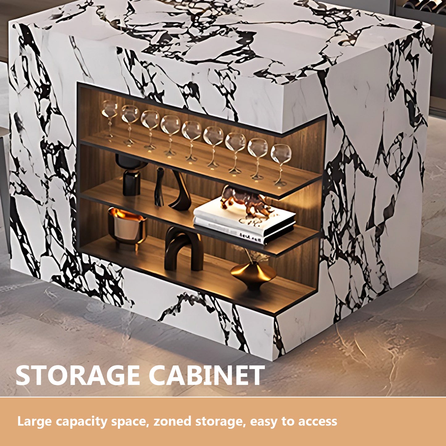 Aihm-Lon Wooden Kitchen Island with Extendable Dining Table 86.61"-98.42"