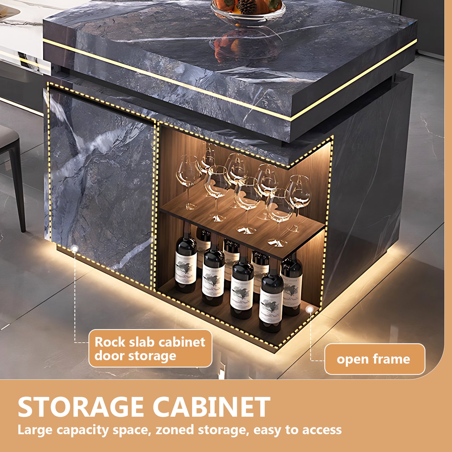 Aihm-Lon Kitchen Island with Extendable Table and Kitchen Shelf 93.7"-101.57"