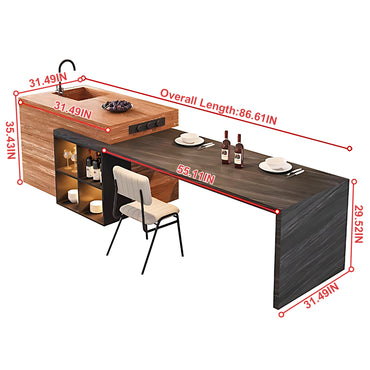 Aihm-Lon Wooden Kitchen Island with Sink Extendable Table 86.61"-98.42"