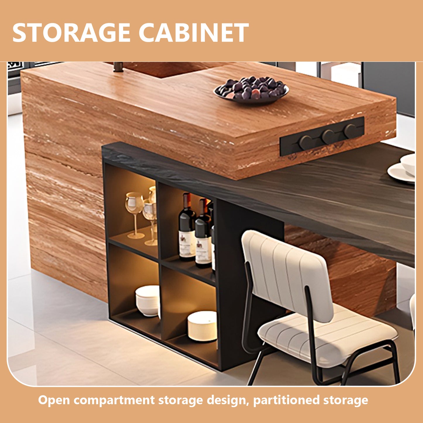 Aihm-Lon Wooden Kitchen Island with Sink Extendable Table 86.61"-98.42"