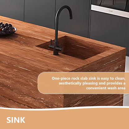 Aihm-Lon Wooden Kitchen Island with Sink Extendable Table 86.61"-98.42"