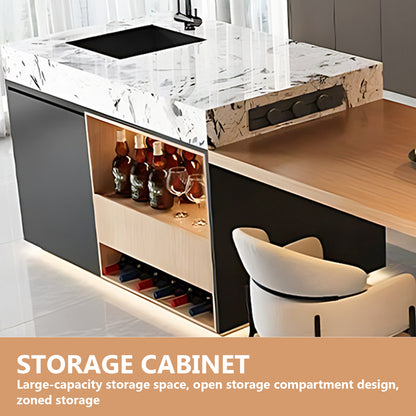 Aihm-Lon Kitchen Island with Sink and Extendable Table 86.61"-98.42"