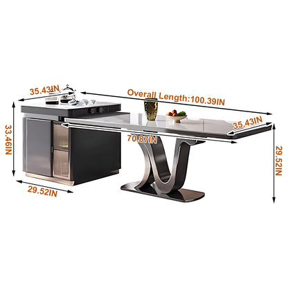 Aihm-Lon Large Gray Kitchen Island with Extendable Table 84.64"-100.39"