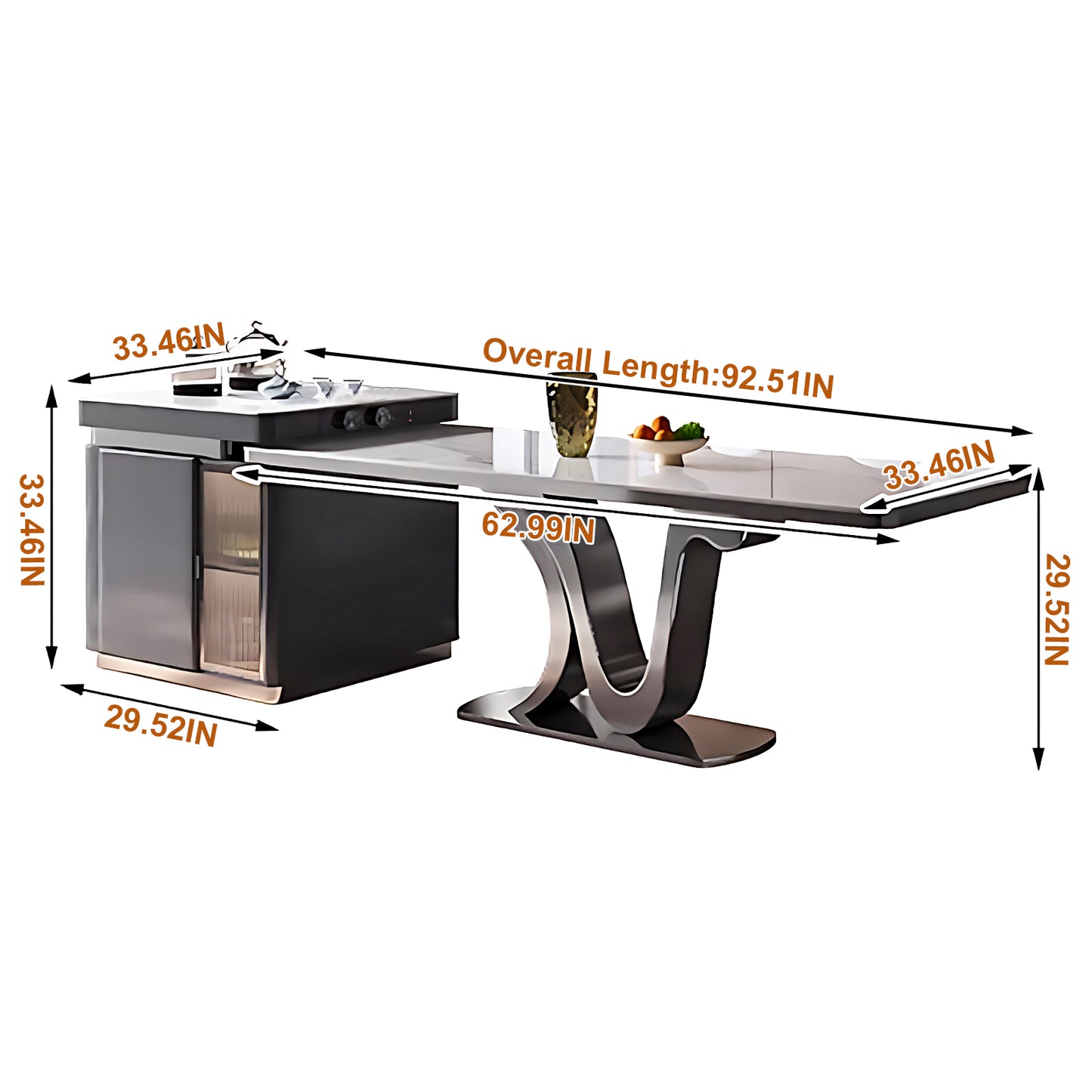 Aihm-Lon Large Gray Kitchen Island with Extendable Table 84.64"-100.39"