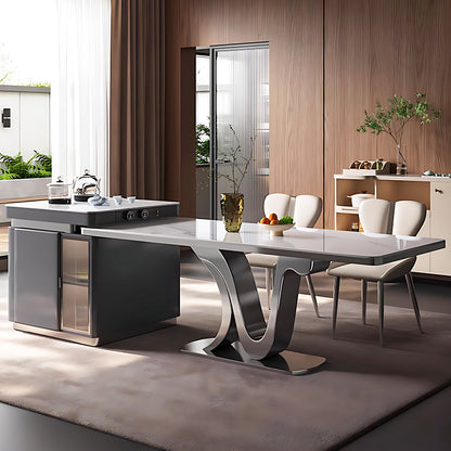 Aihm-Lon Large Gray Kitchen Island with Extendable Table 84.64"-100.39"