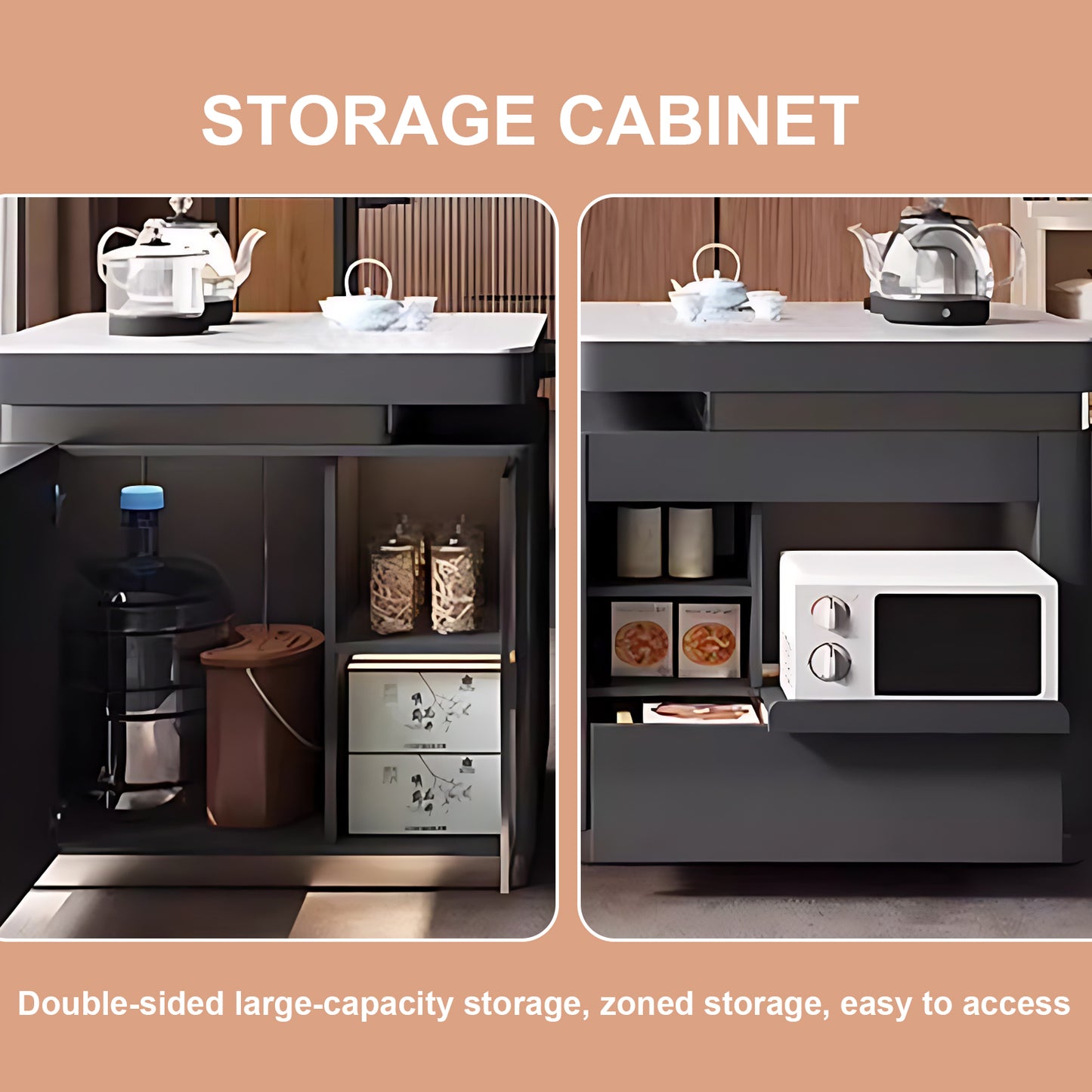 Aihm-Lon Large Gray Kitchen Island with Extendable Table 84.64"-100.39"