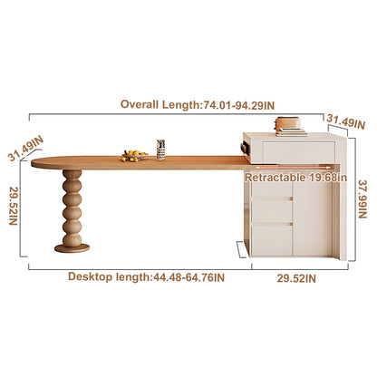 Aihm-Lon Kitchen Island with Wood Extendable Dining Table 66.14"-81.88"