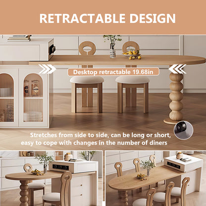 Aihm-Lon Kitchen Island with Wood Extendable Dining Table 66.14"-81.88"