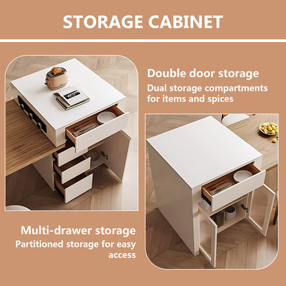 Aihm-Lon Kitchen Island with Wood Extendable Dining Table 66.14"-81.88"