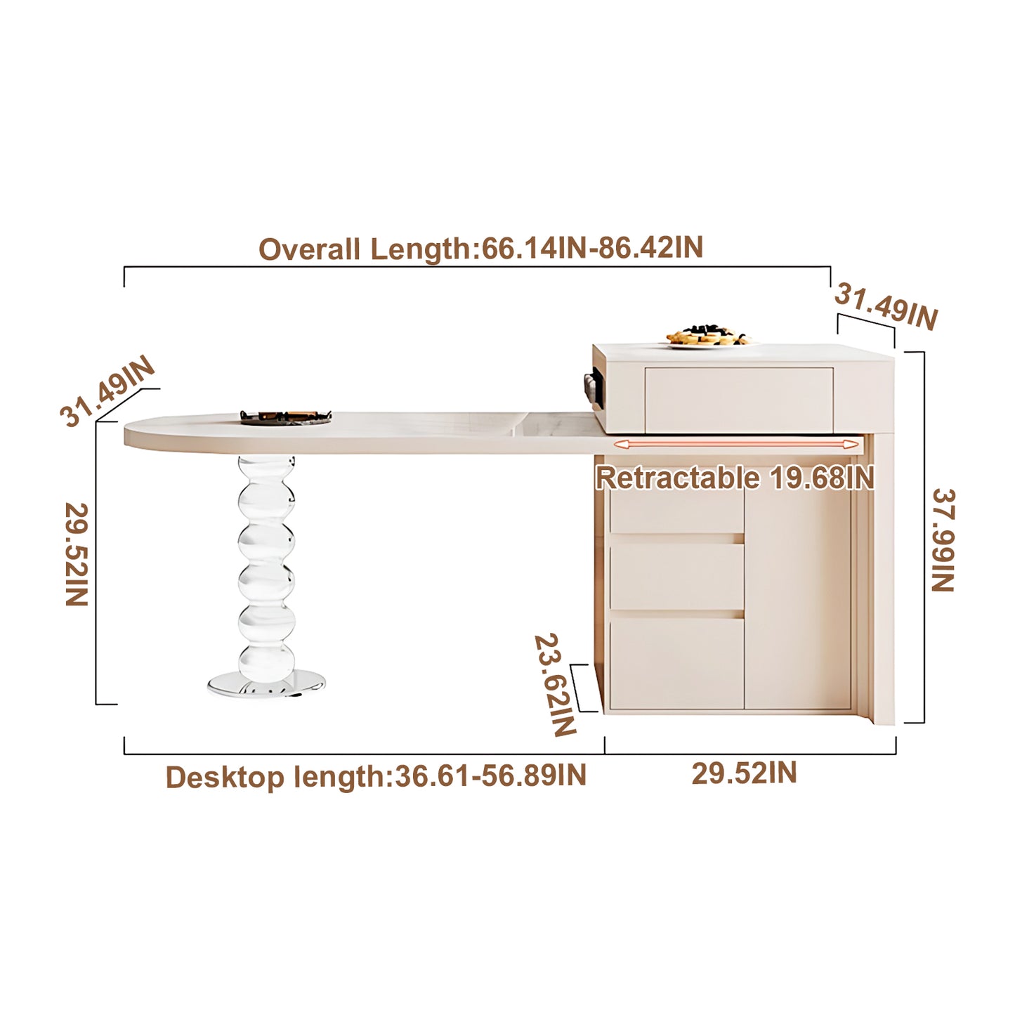 Aihm-Lon Kitchen Island with Pull Out Cabinets and Extendable Table 66.14"-81.88"