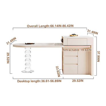 Aihm-Lon Kitchen Island with Pull Out Cabinets and Extendable Table 66.14"-81.88"