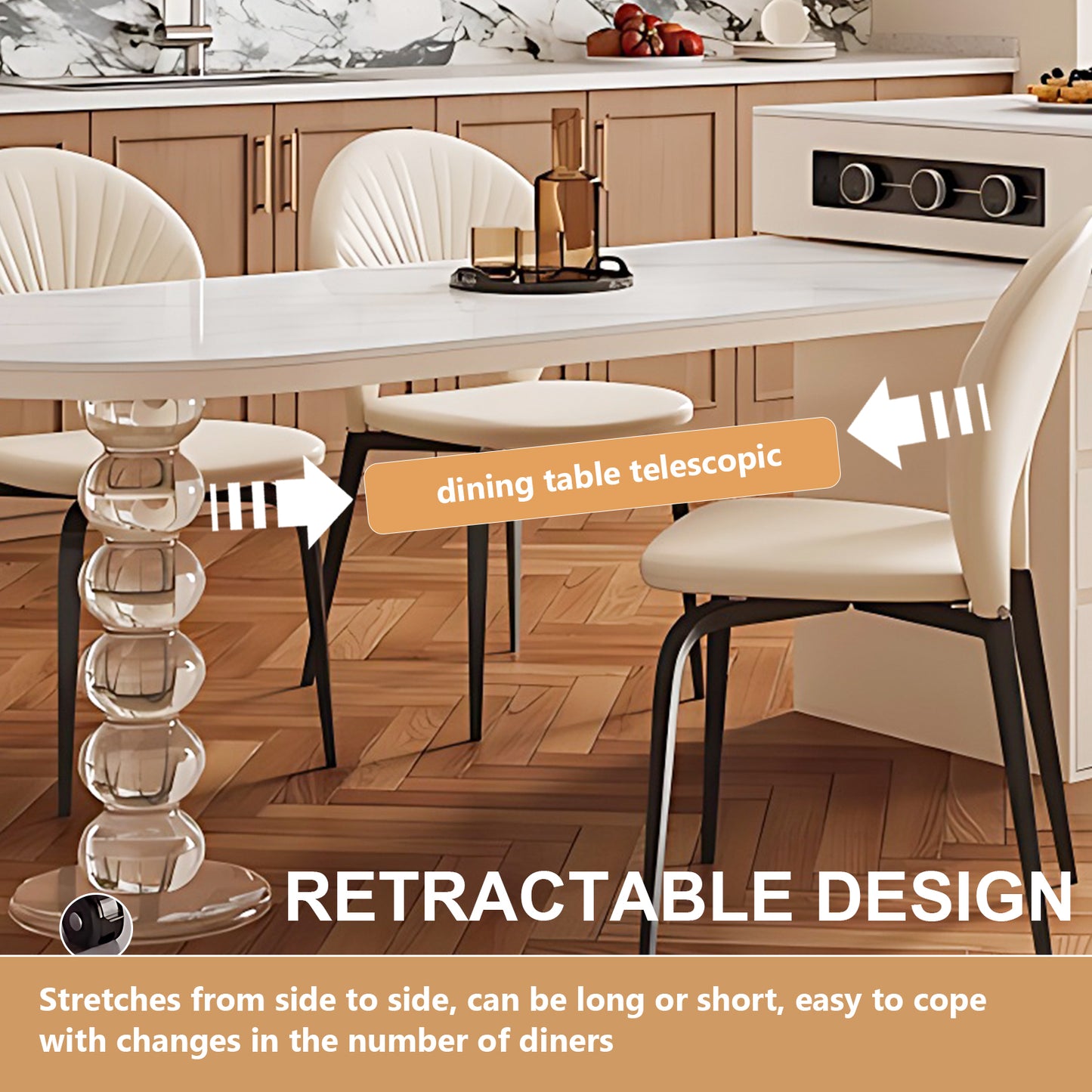 Aihm-Lon Kitchen Island with Pull Out Cabinets and Extendable Table 66.14"-81.88"