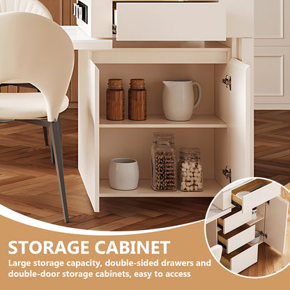 Aihm-Lon Kitchen Island with Pull Out Cabinets and Extendable Table 66.14"-81.88"