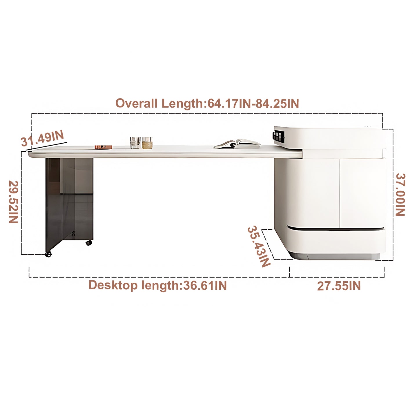 Aihm-Lon White Kitchen Island with Extendable Table with Wheels 64.17"-79.92"