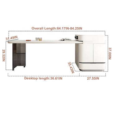 Aihm-Lon White Kitchen Island with Extendable Table with Wheels 64.17"-79.92"