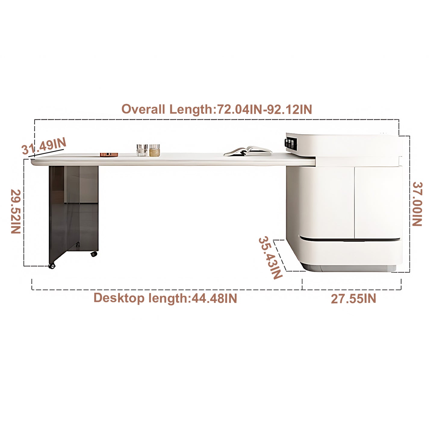 Aihm-Lon White Kitchen Island with Extendable Table with Wheels 64.17"-79.92"