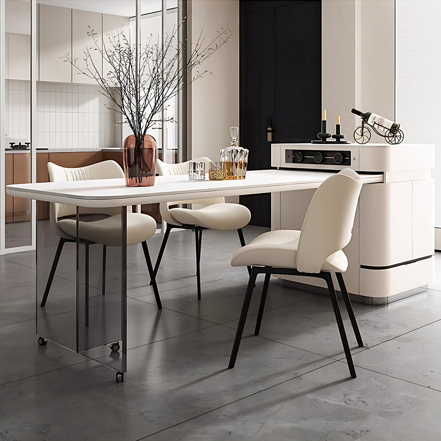 Aihm-Lon White Kitchen Island with Extendable Table with Wheels 64.17"-79.92"