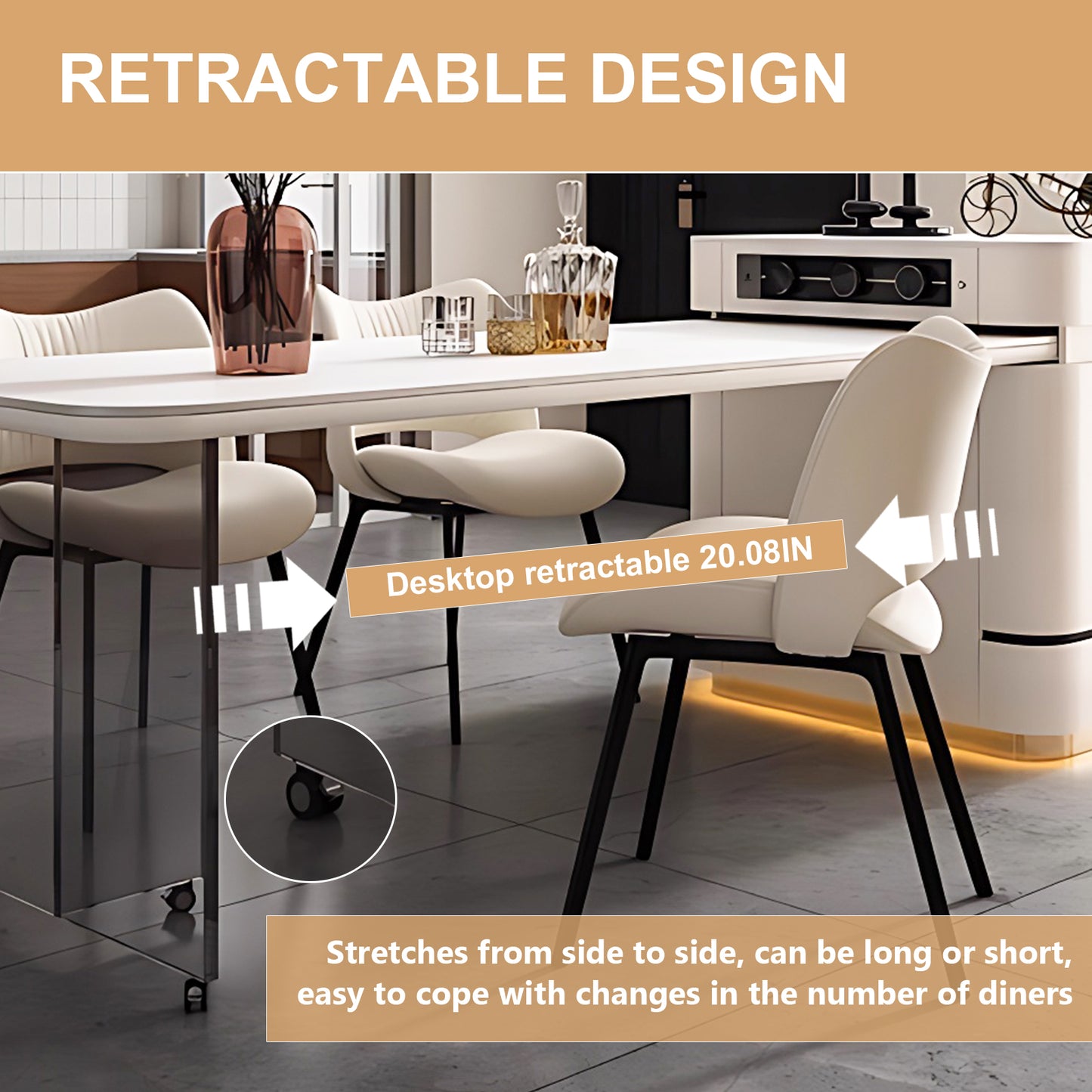 Aihm-Lon White Kitchen Island with Extendable Table with Wheels 64.17"-79.92"