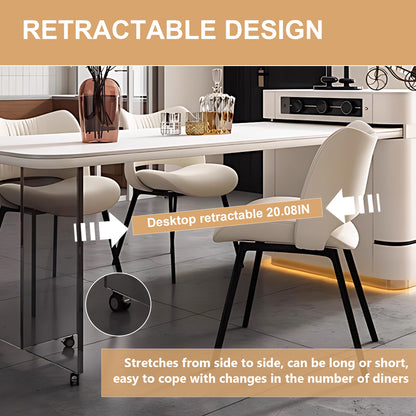 Aihm-Lon White Kitchen Island with Extendable Table with Wheels 64.17"-79.92"