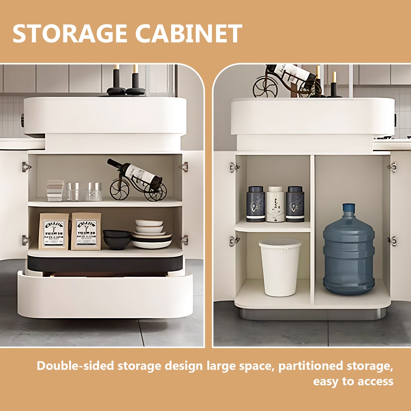 Aihm-Lon White Kitchen Island with Extendable Table with Wheels 64.17"-79.92"