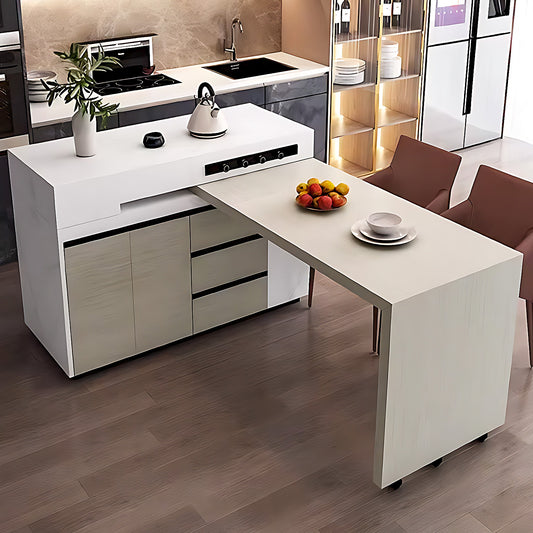 Aihm-Lon Extendable Adjustable Kitchen Island Dining Table with Wheels 55.11"