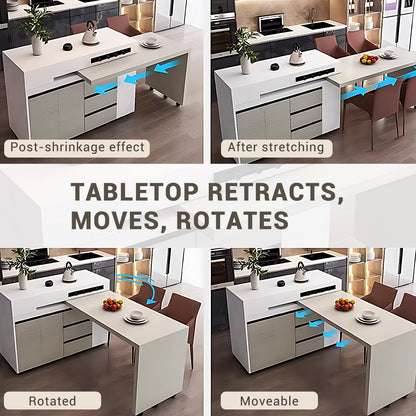 Aihm-Lon Extendable Adjustable Kitchen Island Dining Table with Wheels 55.11"