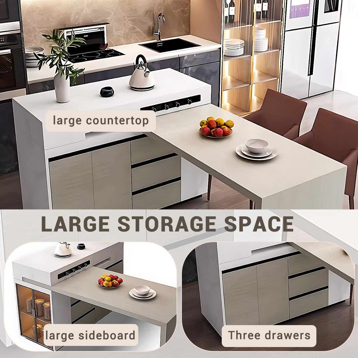 Aihm-Lon Extendable Adjustable Kitchen Island Dining Table with Wheels 55.11"