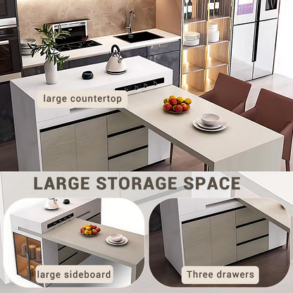 Aihm-Lon Extendable Adjustable Kitchen Island Dining Table with Wheels 55.11"