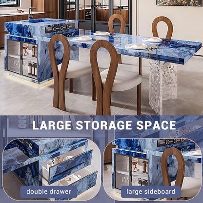 Aihm-Lon Blue Kitchen Island with Extendable Dining Table 94"-110"