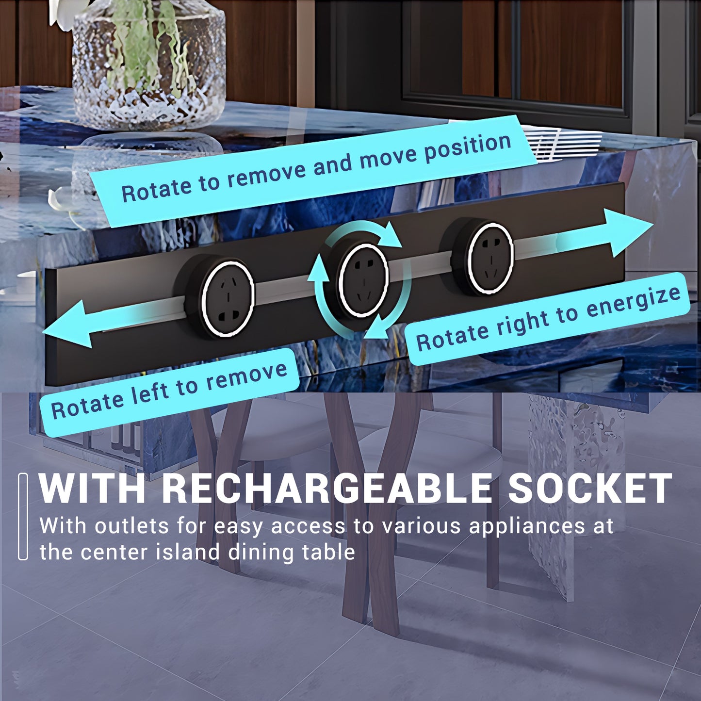 Aihm-Lon Blue Kitchen Island with Extendable Dining Table 94"-110"