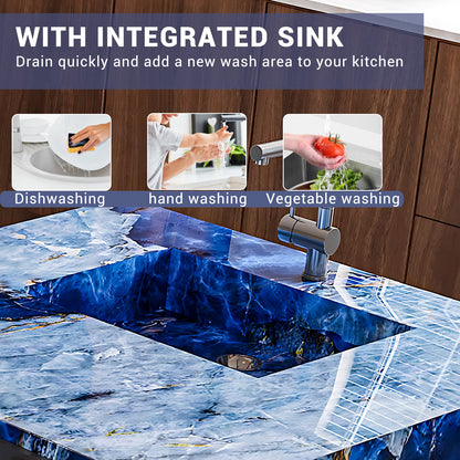 Aihm-Lon Blue Kitchen Island with Extendable Dining Table 94"-110"